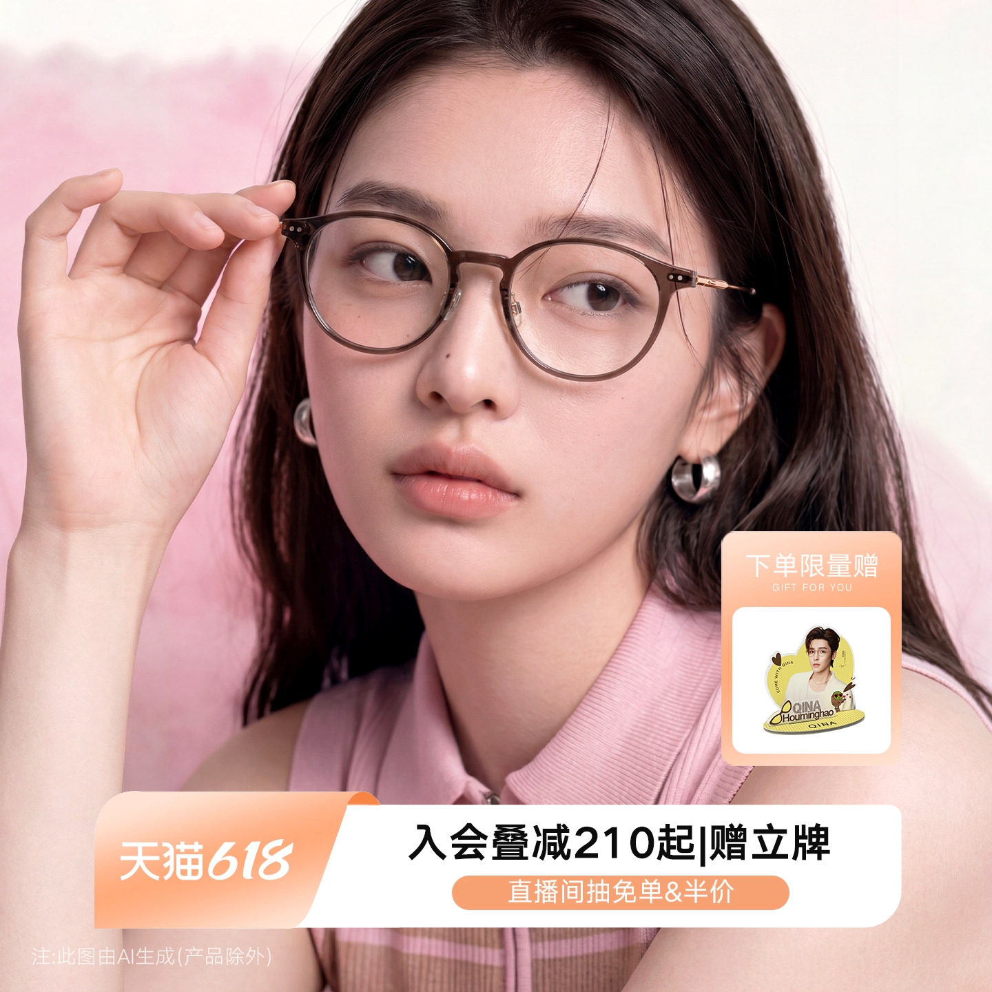 QINA亓那2026年新款素颜黑框玳瑁圆框近视眼镜女潮流镜框男QJ5213