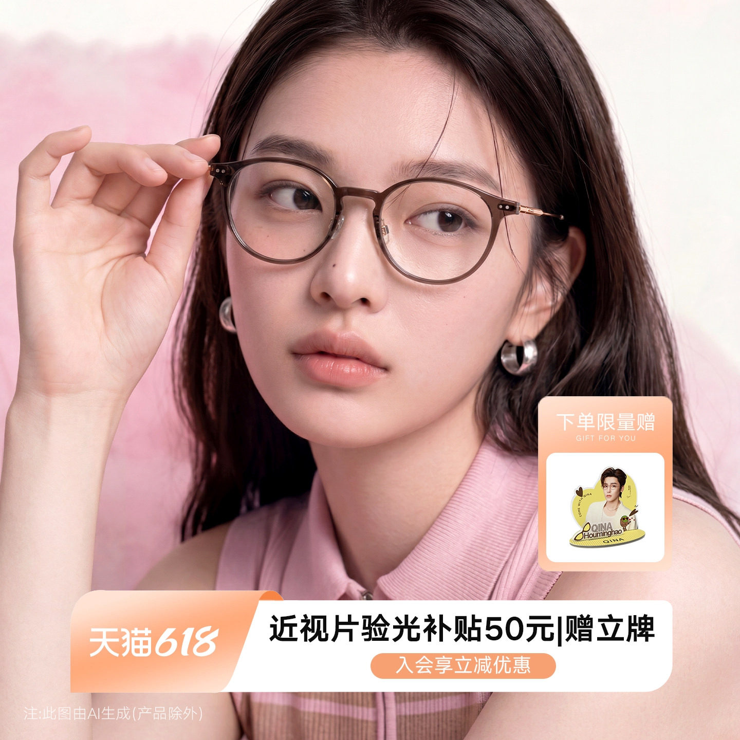 QINA亓那2026年新款素颜黑框玳瑁圆框近视眼镜女潮流镜框男QJ5213