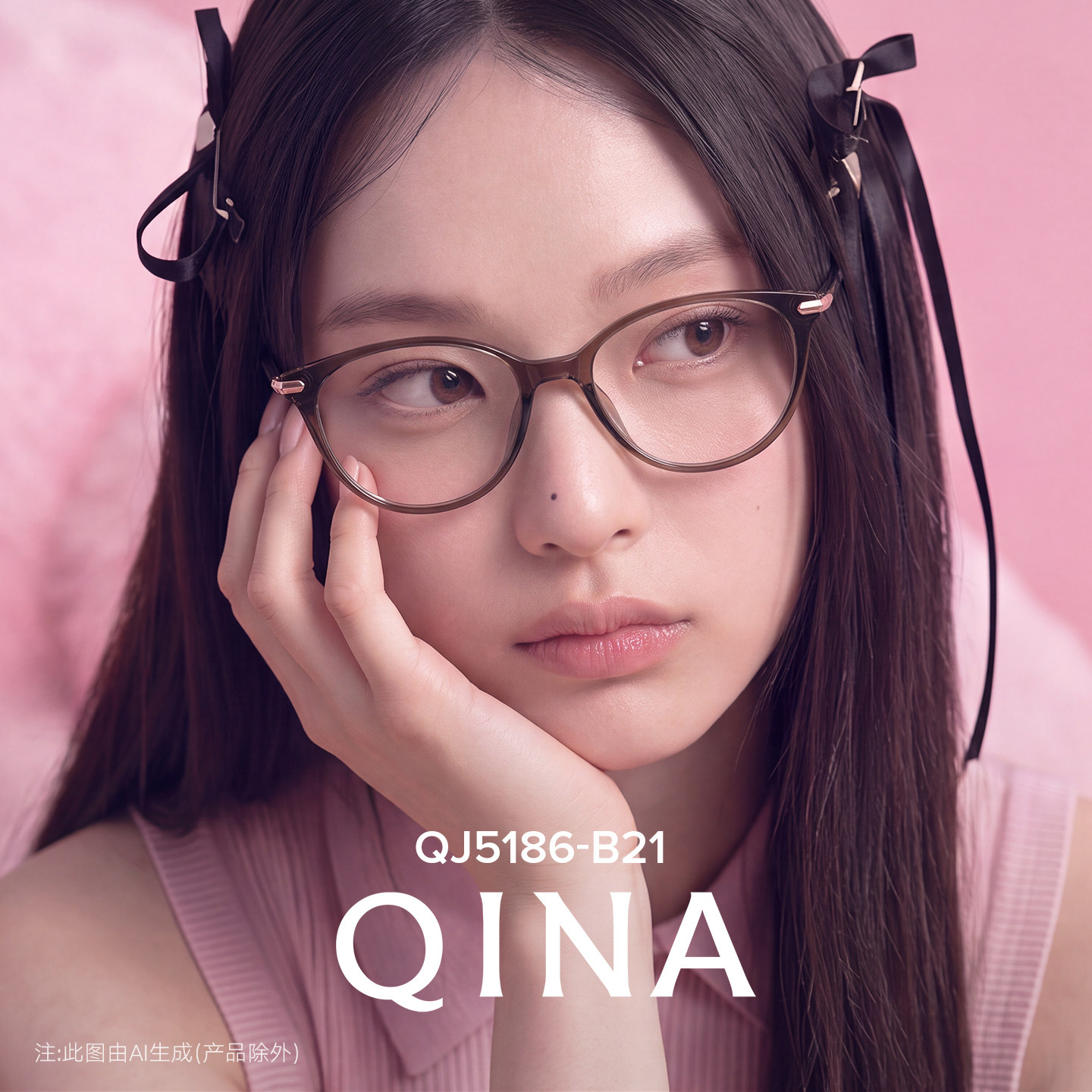 QINA亓那素颜猫眼镜框可配镜片