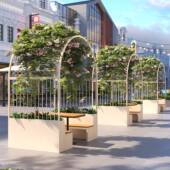 室外不锈钢花箱坐凳组合拱门花架户外造景成品铁艺花槽种植箱定制