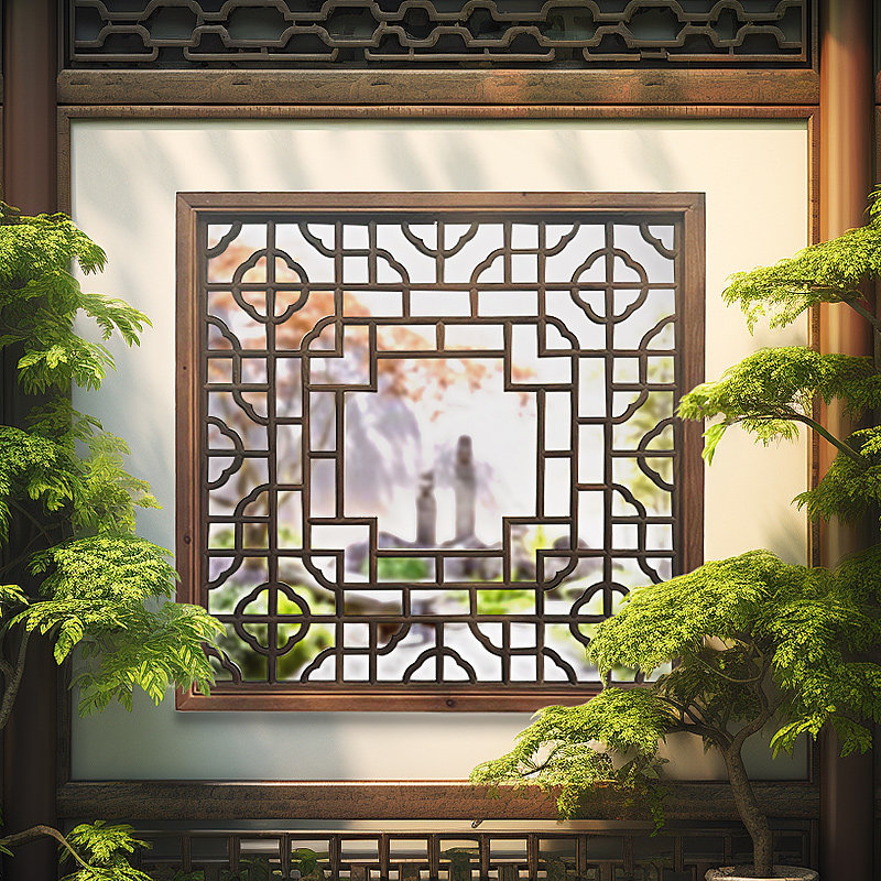 东阳木雕彷古门窗实木花格窗花格栅中式玄关隔断八角圆形格栅定制