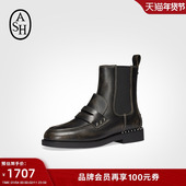 ASH女靴秋冬WINGS STUDS真皮铆钉切尔西靴女粗跟复古短靴