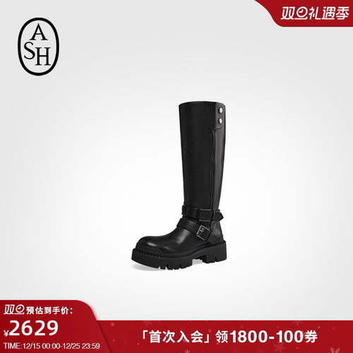 ASH女靴2025秋冬新款NELSON真皮高跟圆头女粗跟高筒时装长靴