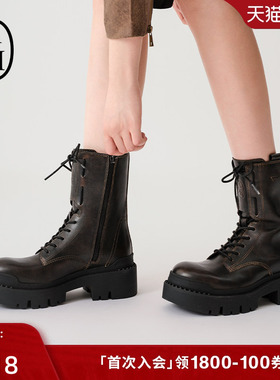 ASH女靴2025秋冬新款NEXT真皮马丁靴厚底圆头短筒靴机车靴女鞋潮