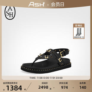 ASH女鞋 潮 春夏UTECA真皮铆钉夹趾凉鞋 女厚底一字扣罗马鞋