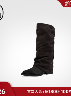 ASH女靴2025秋冬新款LIAM尖头高筒靴女粗跟套筒长靴时装堆堆靴