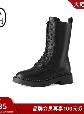 ASH女靴秋冬MARLIN真皮马丁靴女粗跟中筒靴机车靴