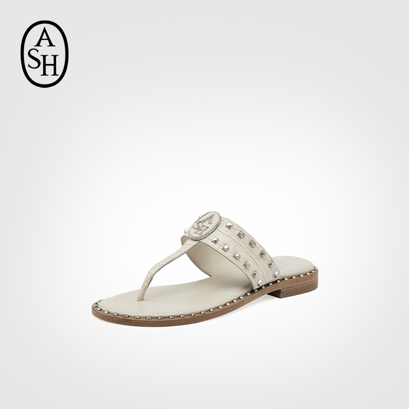 ASH2025夏季新款PACIFIC真皮铆钉人字拖女外穿懒人平底夹趾拖鞋潮