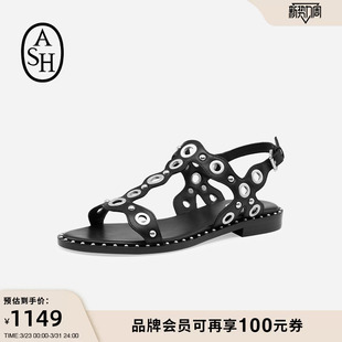 女露趾平底简约休闲罗马鞋 ASH女鞋 凉鞋 POP真皮铆钉时装 潮 夏季