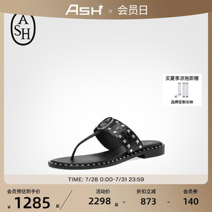 ASH2025夏季 潮 新款 PACIFIC真皮铆钉人字拖女外穿懒人平底夹趾拖鞋
