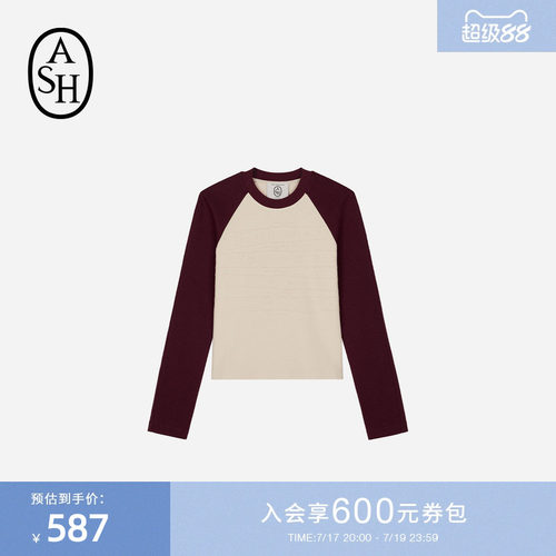 ASH女装春季EPSON(TEE)拼色女宽松针织长袖T恤