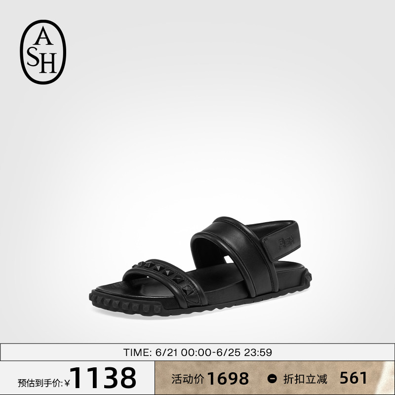 ASH女鞋2025春夏新款TIXTY真皮魔术贴凉鞋女平底百搭简约罗马鞋潮