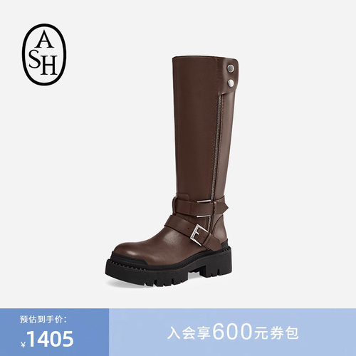 ASH女靴秋冬NELSON真皮高跟圆头女粗跟高筒时装长靴