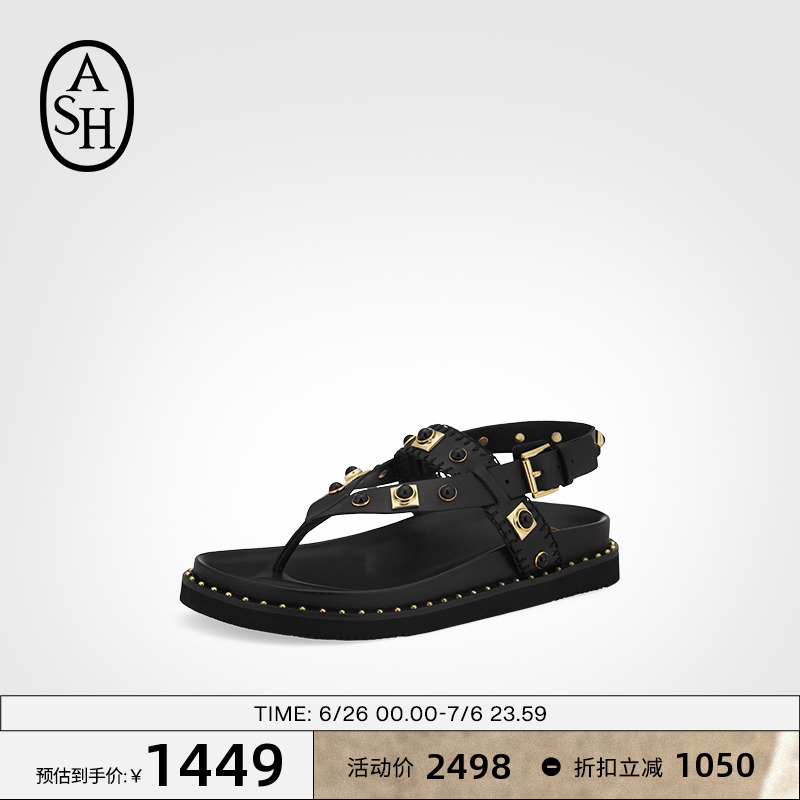 ash厚底休闲欧美风钉珠凉鞋