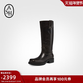 ASH女靴2025秋冬YORK真皮中跟高筒靴女粗跟方头套筒长靴时装 靴