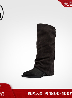 ASH女靴2025秋冬新款LIAM尖头高筒靴女粗跟套筒长靴时装堆堆靴