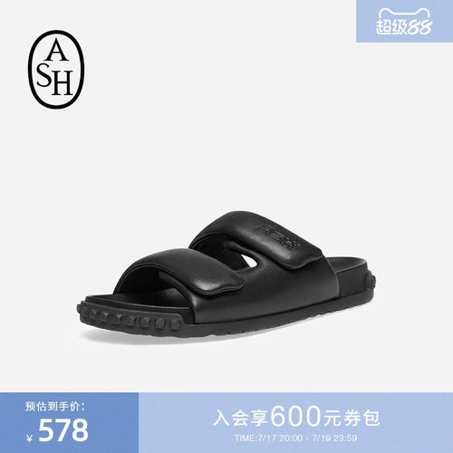 【男女同款】ASH女鞋夏季TWIST真皮休闲拖鞋女露趾平底一字拖