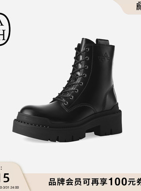 ASH女靴秋冬NOAH真皮厚底增高短靴女纯色侧拉链马丁靴潮