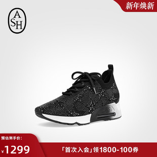 女厚底增高系带飞织休闲鞋 ASH女鞋 SHINE水钻黑色运动鞋 LUCKY 秋季