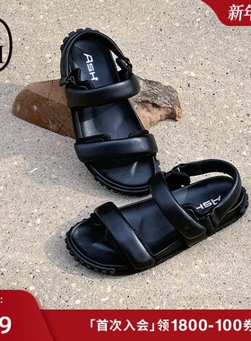 ASH女鞋2025春夏TABOO真皮罗马鞋女平底魔术贴百搭露趾休闲凉鞋潮