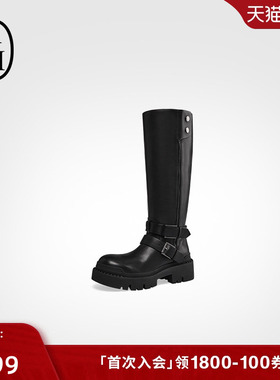 ASH女靴2025秋冬新款NELSON真皮高跟圆头女粗跟高筒时装长靴