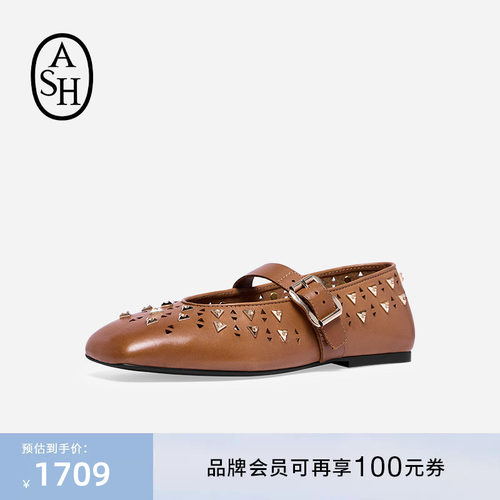 ASH女鞋26春夏新款BROOK BIS镂空玛丽珍皮鞋女方头低跟浅口单鞋