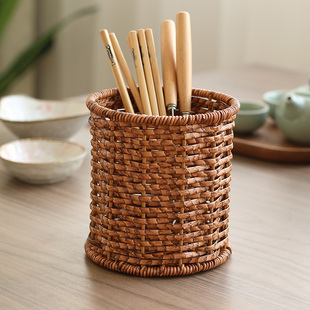 仿藤编刀叉勺沥水篮西餐厅筷子筒架家用厨房餐具收纳盒茶几茶具笼