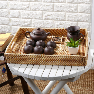 手工藤艺 越南进口家居桌面储物托盘收纳篮 办公室文件筐篮