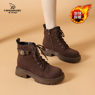 卡丹路厚底马丁靴女加绒冬季 短靴 靴子女显脚小英伦风复古高帮工装