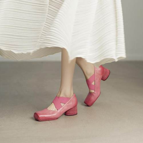 新款法式马皮猪鼻子玛丽珍芭蕾鞋