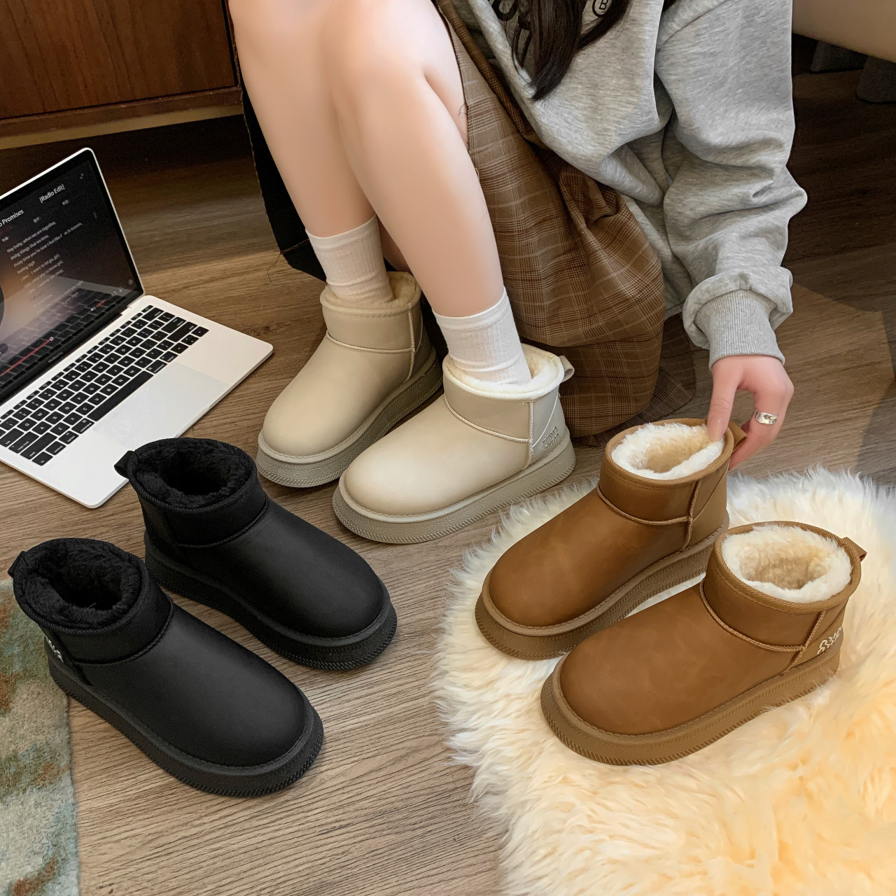 东北雪地靴2024冬季新款加绒加厚