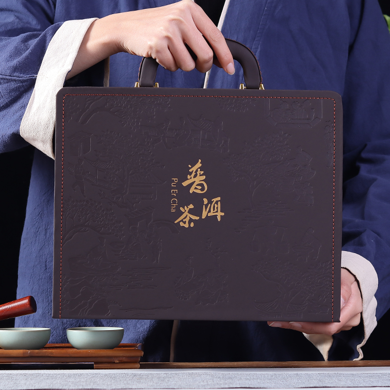 高档普洱茶礼盒空盒茶饼包装盒单饼茶叶收纳盒七子饼皮盒茶盒送礼