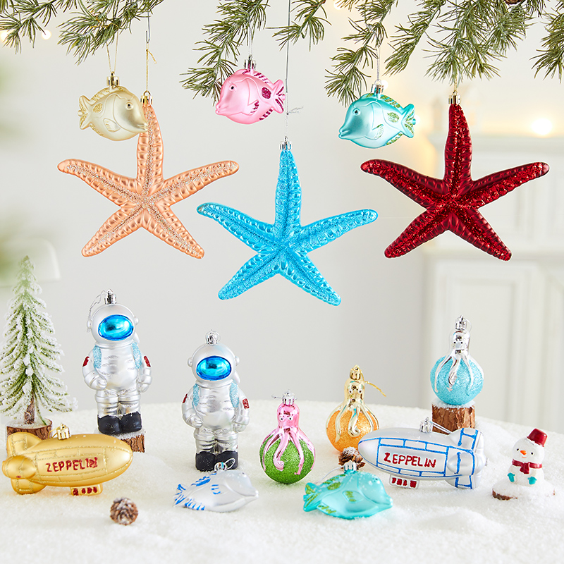 圣诞节创意装饰品异形球挂件圣诞树装扮海星宇航员挂饰亮光球吊饰
