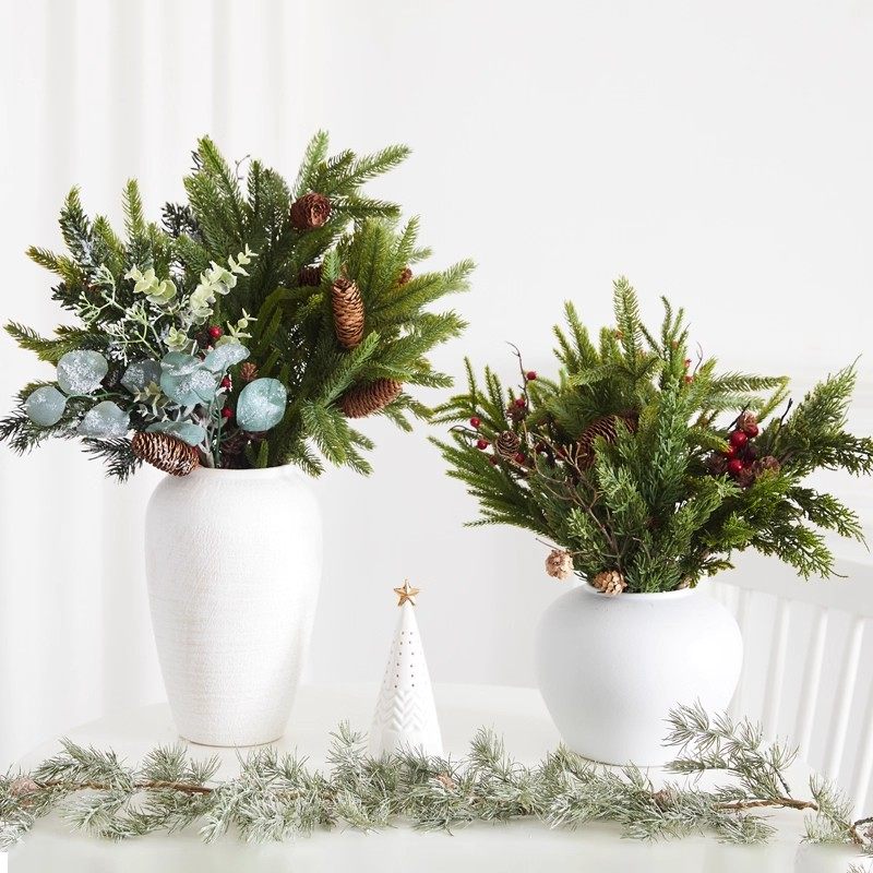 圣诞节仿真雪松pe盆景小摆件插件