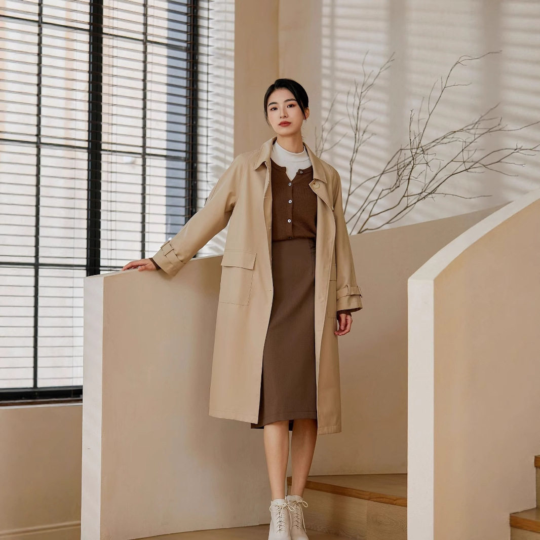 2025秋季帅气风衣女韩版宽松过膝中长款休闲外套HT30803