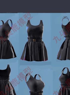 女性裙子黑色泳衣连衣裙小黑裙短裙模型max maya模型源文件pbr