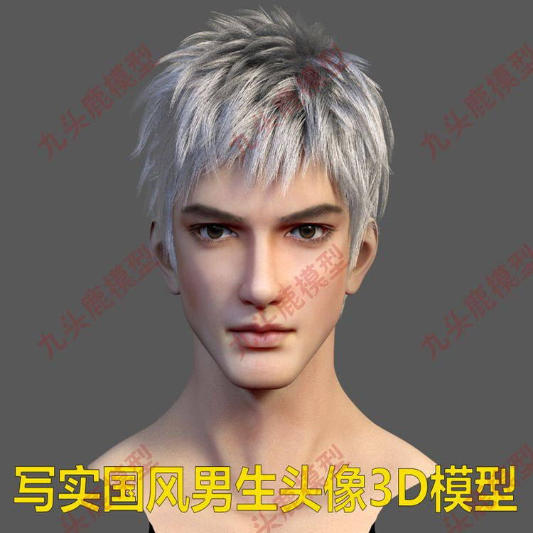 三维动画写实国风男性男生人物头像模型源文件带头发毛发maya2022