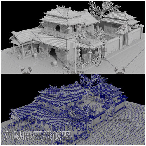 maya 3Dmax c4d blend ue4三维写实古建筑院子房子模型素材源文件