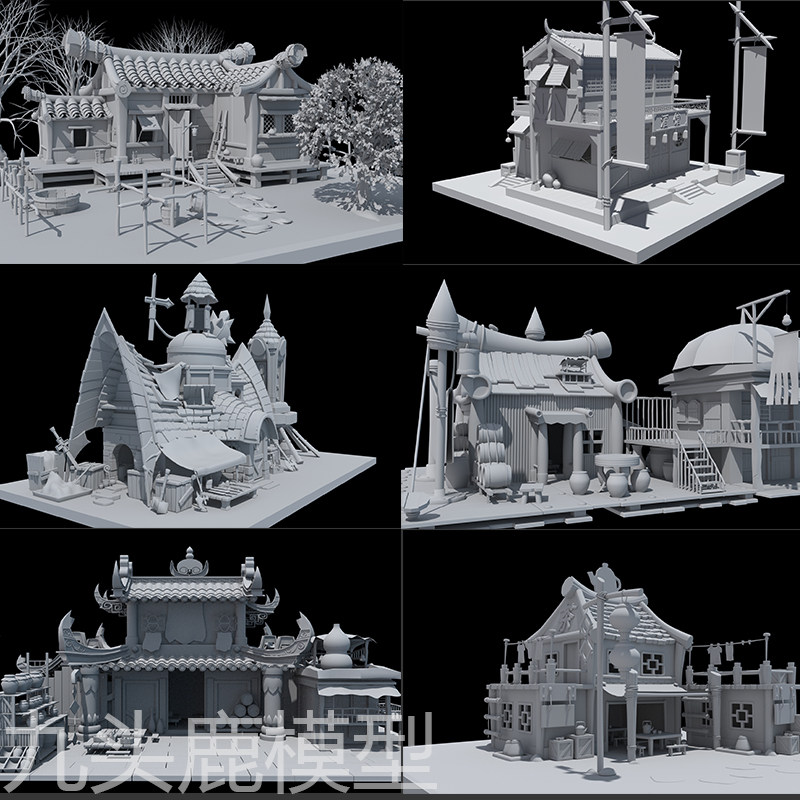12个maya 3Dmax unity blender三维古代游戏动画建筑房子模型素材