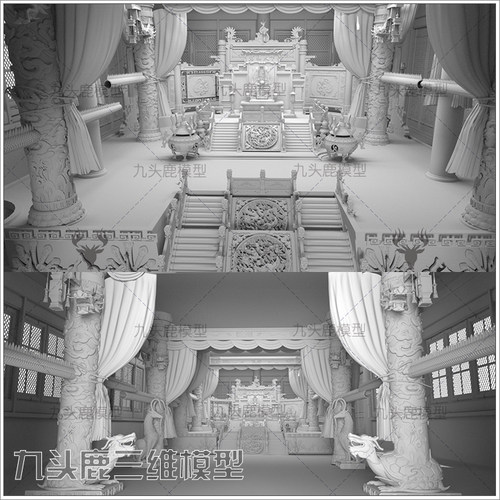 maya 3Dmax c4d blend ue4三维古代建筑室内龙殿大殿模型场景素材