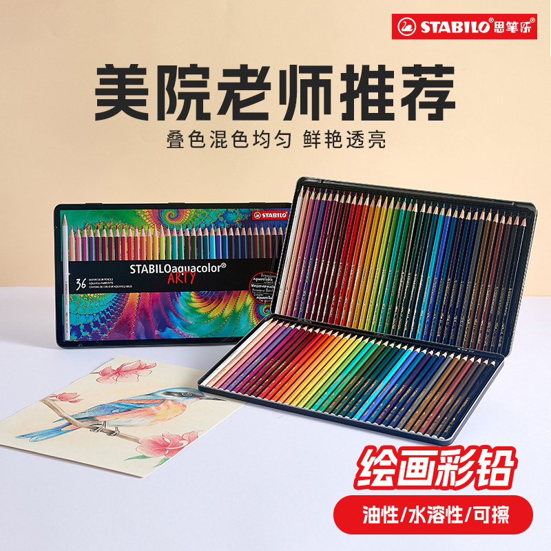 stabilo 思笔乐可擦彩色铅笔美术生专用水溶性油性彩铅画笔幼儿园儿童小学生绘画可填色混色专业素描节日送礼