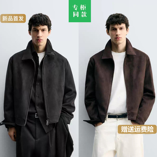 柜699！ZA秋冬新品男装翻领绒面质感修身直筒夹克外套3548150 711