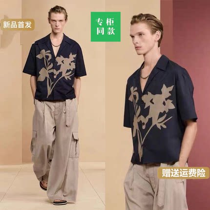 柜399！新品男装宽松贴布饰花朵刺绣短袖衬衫上衣 4344931 088