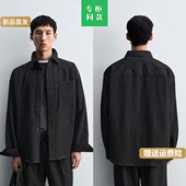 男装 新品 凸饰宽松翻领黑色长袖 衬衫 800 柜429 外套7380800 ZA春季