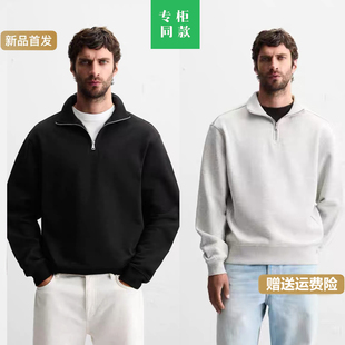 直筒休闲黑色卫衣0761311 柜329 半拉链修身 基础款 800 ZA秋新男装