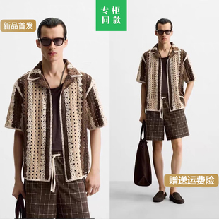 男装 新品 宽松钩针纹理休闲翻领短袖 衬衫 086 柜499 7200307 夏季