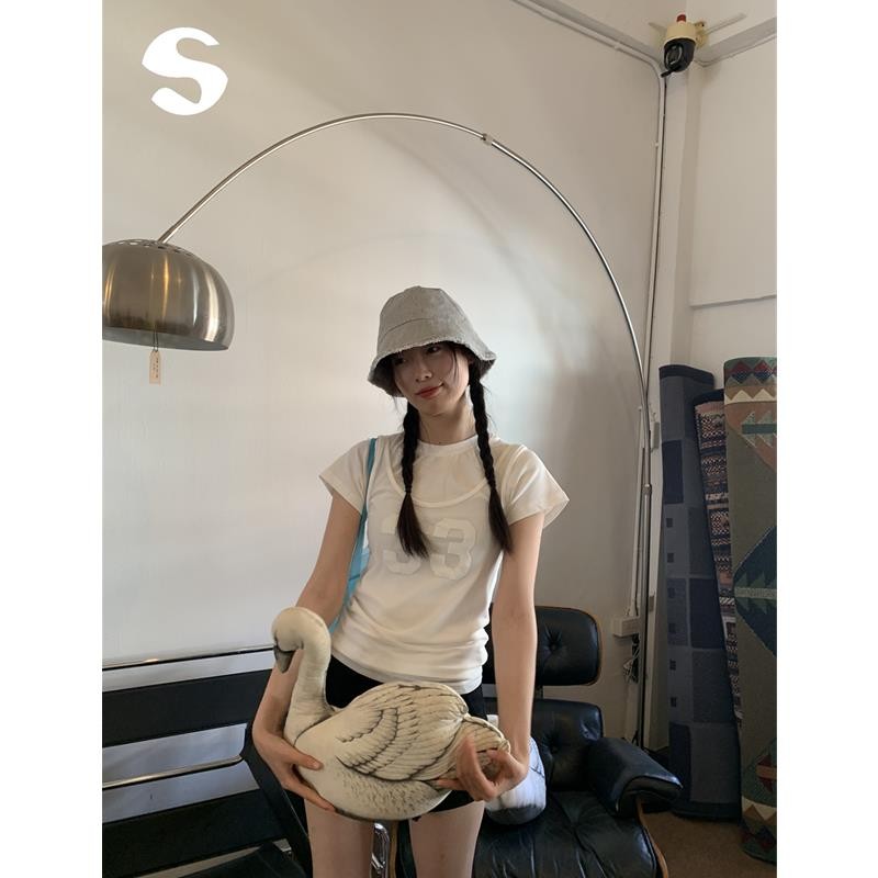 Sleep at 11韩系休闲背心吊带叠穿修身白色短袖T恤女夏上衣两件套