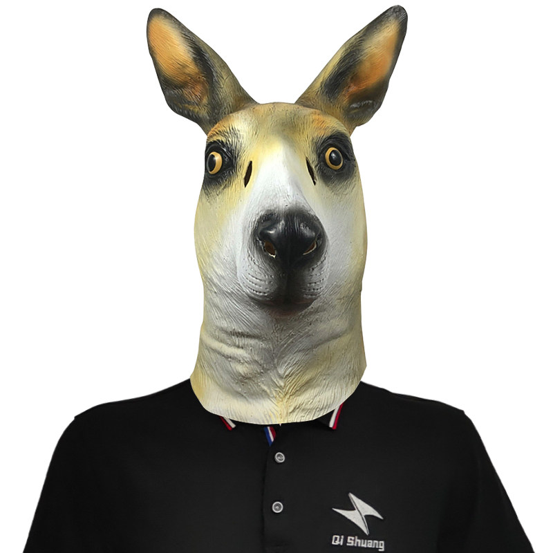 搞笑袋鼠动物头套面具化妆舞会可爱乳胶头饰万圣节日派对恶搞道具