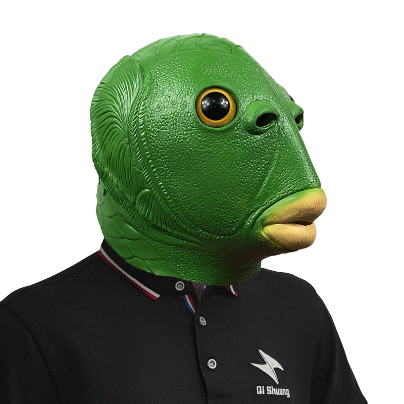 可爱绿怪鱼动物头套面具化妆舞会沙雕搞笑头饰万圣节派对恶搞道具