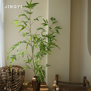 仿真竹子大葉落地竹商場酒店餐廳隔斷裝 植物盆栽 飾屏風(fēng)圍欄新中式